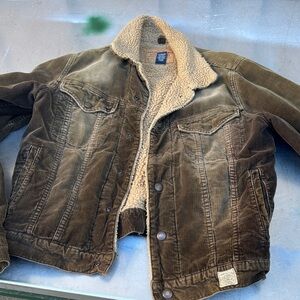 Abercrombie & Fitch Olive Corduroy Sherpa Jacket